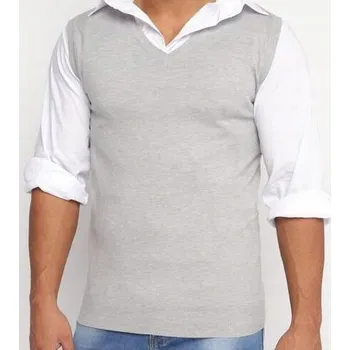 Pánské oblečení Pánský svetr bez rukávů pulovr vesta S šedá