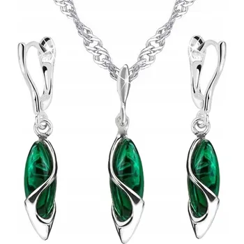 Souprava šperků Sada šperků Mennica Bydgoska stříbrná, rhodiovaná, malachitové srdce