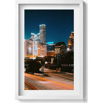 Obraz Dekorativní nástěnný obraz v bílém rámu do obýváku Město v noci Houston 40x60 cm