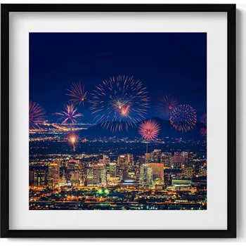 Obraz Dekorace, obraz s grafikou v krásném černém rámu Město Phoenix v noci 50x50 cm