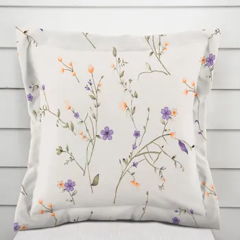 Povlak na polštářek Bavlněný povlak na polštář s lemem Sandra SA-382 Fialové luční kvítí na krémovém 50 x 60 cm