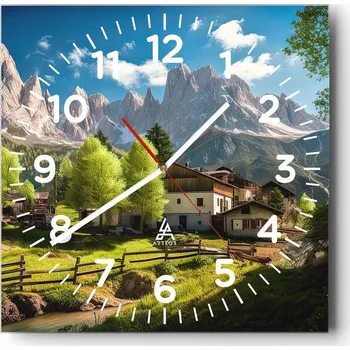 Hodiny Nástěnné hodiny do obýváku 40x40 Hory Tiché Skleněné hodiny Stylové