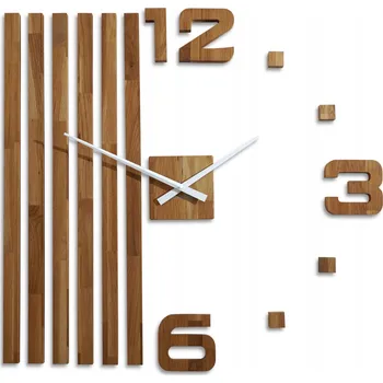 Hodiny Dřevěné nástěnné hodiny dubové LAMELY 100cm velké nalepovací do obýváku