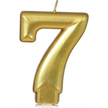 Dortová svíčka METALIZOVANÁ ZLATÁ SVÍČKA ZLATÁ 8 CM ČÍSLICE 7 NAROZENINY NAROZENINOVÁ SVÍČKA