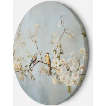 Obraz KULATÝ OBRAZ Ptáci na větvi Chinoiserie NA PLÁTNĚ 60x60