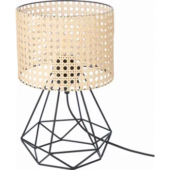 Lampička Noční lampa černý rám stínidlo ratan