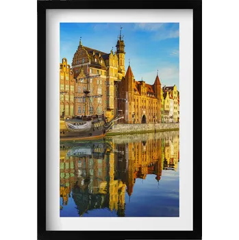 Obraz Nástěnný dekorativní obraz v černém rámu s grafikou Gdaňsk Motława 40x60 cm