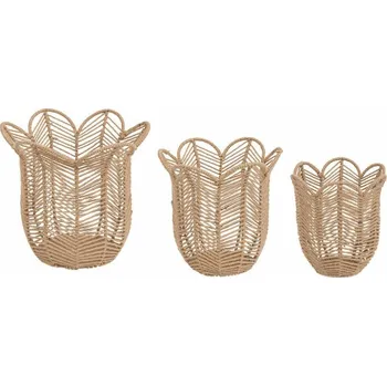 Obraz OZDOBNÉ KOŠÍKY KVĚTINY PLETENÉ DEKORATIVNÍ JUTOVÉ 3 ks JARNÍ