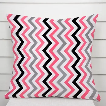 Povlak na polštářek Bavlněný povlak na polštář Sandra SA-377 Růžovo-šedo-černé cik-cak proužky 40 x 60 cm
