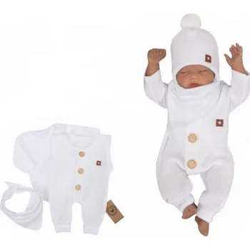 Kojenecká souprava Kojenecká dívčí pletená soupravička 3-dílná - SE ŠÁTKEM bílá - vel.68