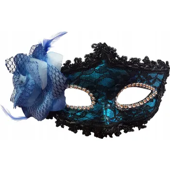 Karnevalová maska BENÁTSKÁ MASKA MOULIN ROUGE KRAJKOVÁ MODRÁ PT052