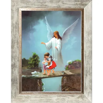 Obraz Anděl strážný | NÁBOŽENSKÝ OBRAZ V BÍLÉM ZDOBNÉM RÁMU 30X40