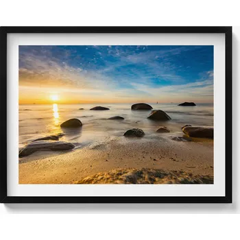 Obraz Závěsný obraz rámeček černé barvy Východ slunce Baltské moře 80x60 cm