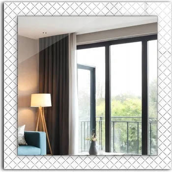 Zrcadlo Čtvercové nástěnné zrcadlo s potiskem motivu 60x60 cm – Vzor mřížky, linky