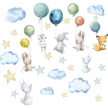Obraz Samolepky pro děti sada obláčky králíci 50x100