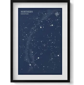 Obraz Dekorativní obraz v černém rámu do obýváku - Ilustrace souhvězdí, 50x70 cm
