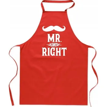 Kuchyňská zástěra KUCHYŇSKÁ ZÁSTĚRA červená Valentýnský dárek svatba MR RIGHT pánská FA_448_cw