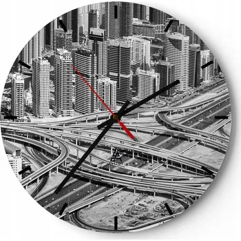 Hodiny Nástěnné hodiny do kuchyně 30x30 Město Skleněné hodiny do obýváku Loft Tiché