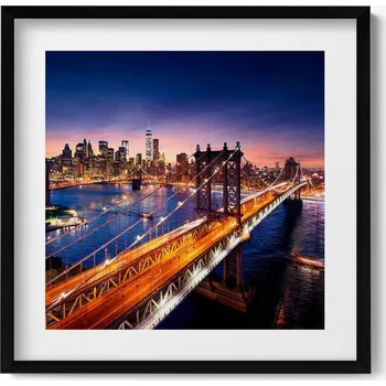 Obraz Černý rámeček s obrazem New York - západ slunce nad Manhattanem 50x50 cm