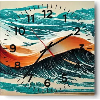 Hodiny Kuchyňské nástěnné hodiny 30x30 Vlny Skleněné hodiny do obýváku Moderní Tiché