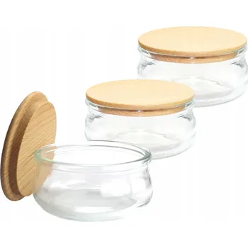 Obraz 3 x elegantní sklo s dřevěným víkem o objemu 210 ml