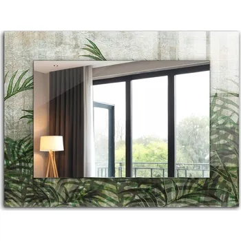 Zrcadlo Nástěnné zrcadlo s rámem z tvrzeného skla Zelené listy kapradí 80x60 cm