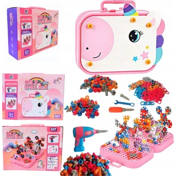 ostatní stavebnice Stavebnice Jednorožec KONSTRUKČNÍ 3D ŠROUBOVÁK Kufřík RŮŽOVÝ