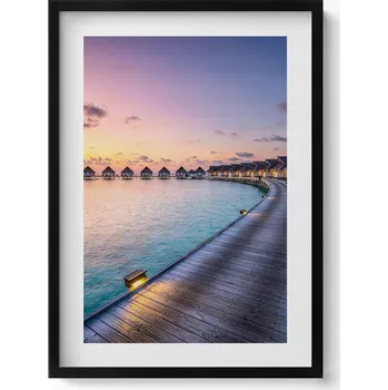 Obraz Dekorativní obraz v černém rámu do obýváku Západ slunce Maledivy 50x70 cm