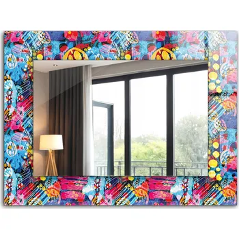 Zrcadlo Nástěnné zrcadlo s rámem z tvrzeného skla, barevný abstraktní vzor, 80x60 cm