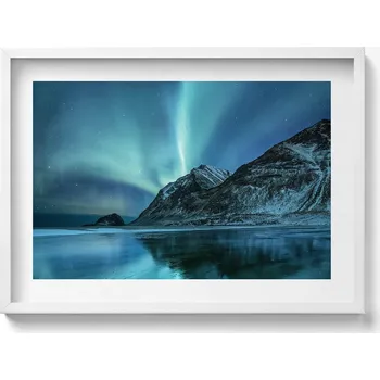 Obraz Dekorativní obraz v rámu na zeď Polární záře nad horami a vodou 70x50 cm