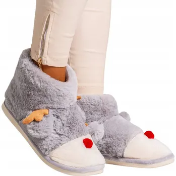 Dámské pantofle Vysoké Pantofle Bamboše Hnědé Zateplené papuče se sobem 38-39