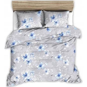 Povlečení Krepové povlečení 180x200 šedé, velké modré kreslené květy