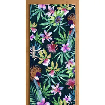 Fototapeta Samolepka na dveře tropické listy květiny ptáci