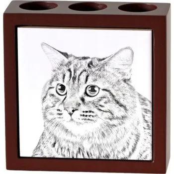 Kurilský bobtail dlouhosrstý - stojánek na tužky s kočkou, organizér na stůl