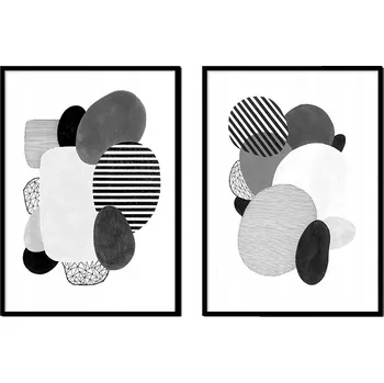 Obraz OBRAZ PLAKÁTY V RÁMU 53x73cm Dyptych Sada 2 obrazů Tvary Black P1918