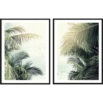 Obraz OBRAZ PLAKÁTY V RÁMU 53x73cm Dyptych Sada 2 obrazů Listy Palmy P2065