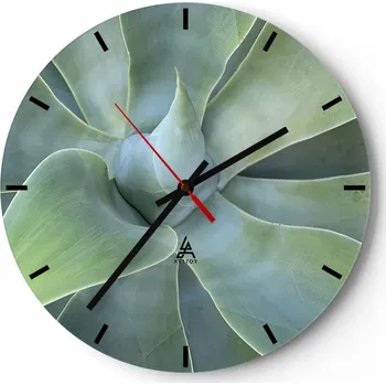 Hodiny Velké nástěnné hodiny na zeď 40x40 Sukulent Skleněné hodiny Kulatý Tiché