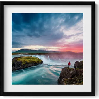 Obraz Obraz s rámem a grafikou na zeď Krajina s vodopádem Godafoss 50x50 cm