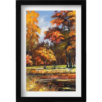 Obraz Obraz v černém rámu dekorace na zeď Malovaná podzim a řeka 20x30 cm