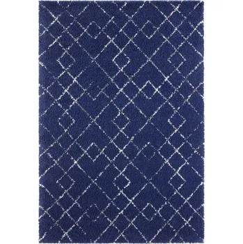 Koberec Tmavě modro-krémový koberec do obýváku, silný koberec shaggy, boho vzor 80x150 cm