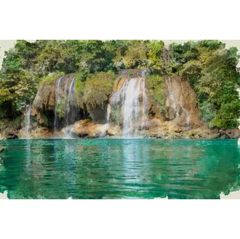 Obraz Obraz Na Plátně Pohled na vodopád malovaný akvarelem 90x60