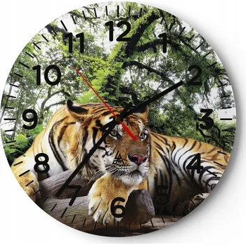 Hodiny Nástěnné hodiny do obýváku 40x40 Tygr Kulatý Hodiny na skle Loft Tiché
