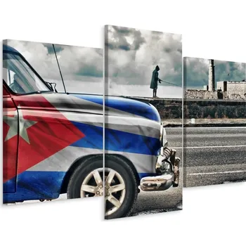 Obraz Obraz TRYPTYCH Havana Kuba VLAJKA Auto 3D 90x60