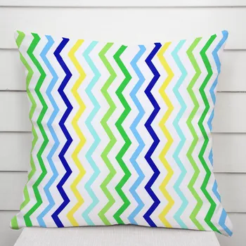 Povlak na dekorativní polštářek Bavlněný povlak na polštář Sandra SA-378 Zeleno-modro-žluté cik-cak proužky 50 x 60 cm