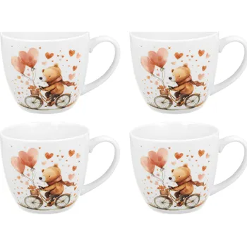 DUO Gifts DG - Porcelánové hrnky Medvídek na kole 4 ks - 460 ml