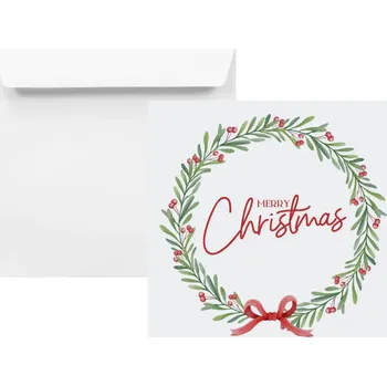Obálka Vánoční obálky bílé s potiskem věnec čtvercové HK - 25 Ks.