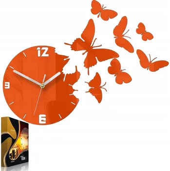 Hodiny Nástěnné hodiny MOTÝLI ORANŽOVÉ - 7 MOTÝLŮ - DIY (Udělej si sám)
