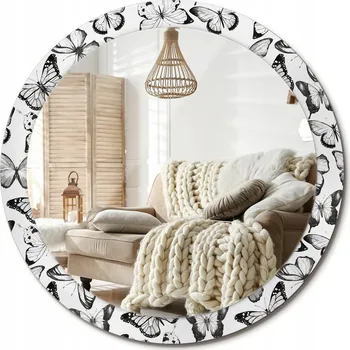 Zrcadlo Kulaté moderní zrcadlo na stěnu s potiskem na skle Velké průměr 90 cm Motýli