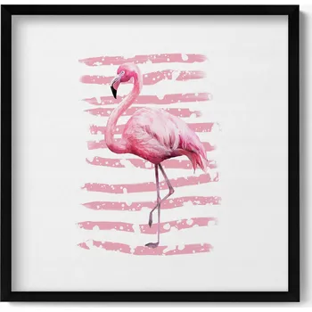 Obraz Závěsný obraz v černém rámu na zeď, dekorace do domu Plameňák 50x50 cm