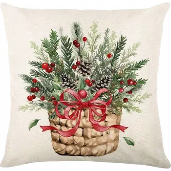 Povlak na polštářek Dekorativní povlak na polštář Vánoční košík Mašle Šišky 45x45